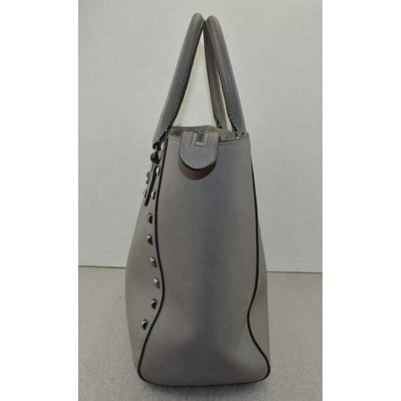 Michael Kors Womens Sandrine Studded Gray Saffiano Leather Satchel Handbag - Picture 8 of 16